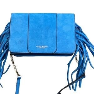 (MT184) HENRI Bendel Blue Suede  Fringe Crossbody bag